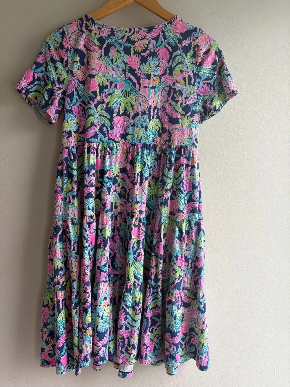 Lilly Pulitzer Navy Floral Tiered Short-Sleeve Midi Dress - Picture 2 of 6